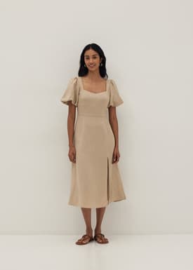 Capella Bustier Puff Sleeve Linen Dress