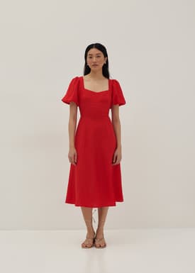 Capella Bustier Puff Sleeve Linen Dress