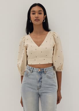 Emerie Linen Polka Dot Bustier Top