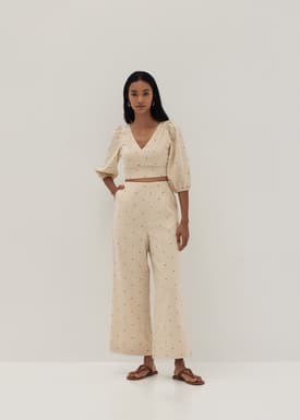 Emerie Linen Polka Dot Straight Leg Pants