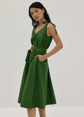 Matilde Tie Shoulder Trapeze Midi Dress