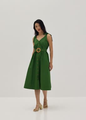 Matilde Tie Shoulder Trapeze Midi Dress