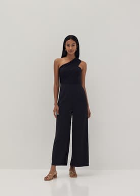 Dane Mixed Fabric Toga Jumpsuit