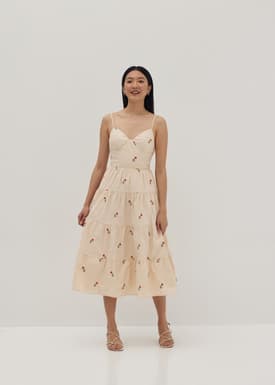 Reece Padded Embroidered Midi Dress