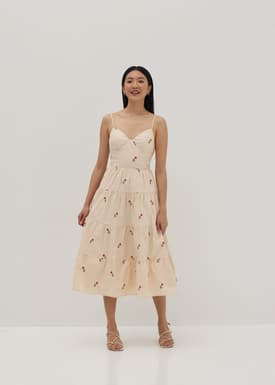 Reece Padded Embroidered Midi Dress