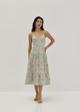 Reece Padded Embroidered Midi Dress
