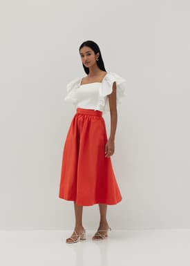 Zariyah Mixed Fabric Ruffle Top