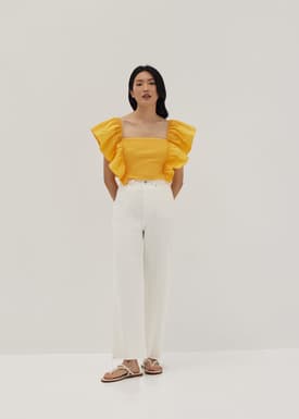 Zariyah Mixed Fabric Ruffle Top