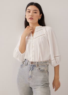 Guada Lace Trim Puff Sleeve Blouse
