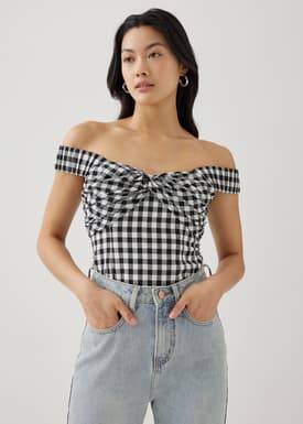 Maizie Gingham Off Shoulder Top