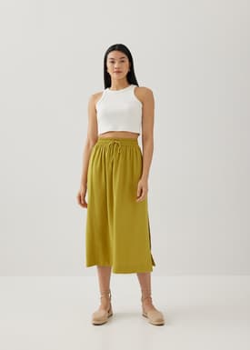 Alayna Elastic Linen Flare Midaxi Skirt