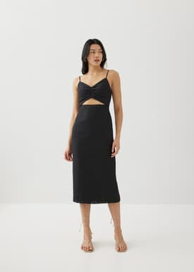 Audrina Padded Textured Column Midi Dress