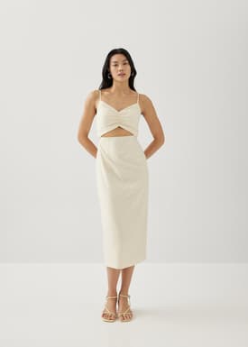 Audrina Padded Textured Column Midi Dress