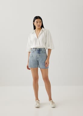 Rozette Collared Puff Sleeve Shirt