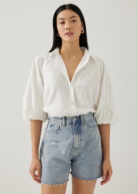 Rozette Collared Puff Sleeve Shirt