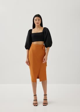 Izabel Linen Wrap Front Skirt