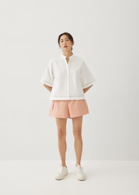 Ylia Cotton Ladder Trim Boxy Shirt
