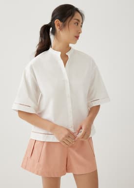 Ylia Cotton Ladder Trim Boxy Shirt