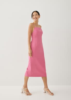Geline Padded Tweed Column Midi Dress