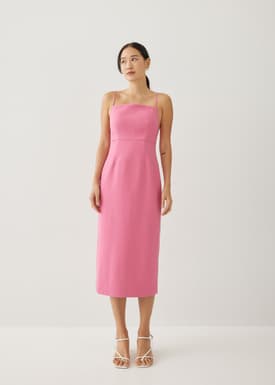 Geline Padded Tweed Column Midi Dress