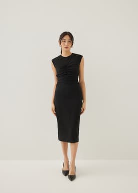 Karolin Shoulder Padded Column Midi Dress
