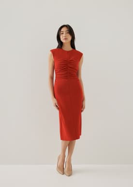 Karolin Shoulder Padded Column Midi Dress