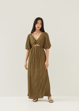 Lynn Padded Textured Fit & Flare Maxi Dress