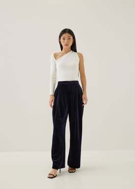 Polina Pleated Velvet Straight Leg Trousers