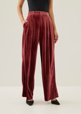 Polina Pleated Velvet Straight Leg Trousers