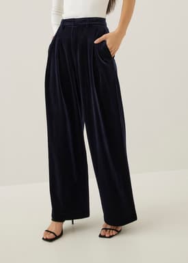 Polina Pleated Velvet Straight Leg Trousers