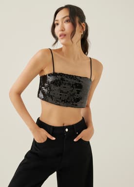 Lanley Padded Sequin Crop Camisole Top