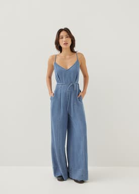 Aiko Chambray Wide Leg Jumpsuit