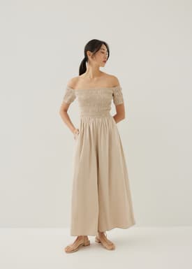 Fidele Cotton Off Shoulder Wide Leg Jumpsuit