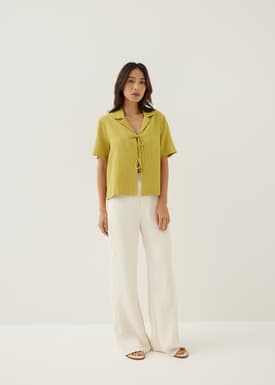 Allie Linen Ribbon Tie Shirt