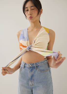 Carson Padded Cotton Crop Top in Tropical Mirage