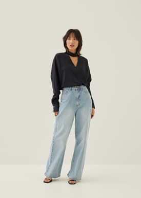 Sally Satin V-neck Batwing Blouse