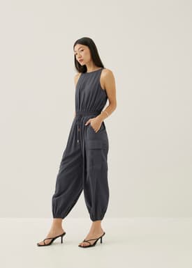 Abelle Elastic Cargo Open Back Jumpsuit