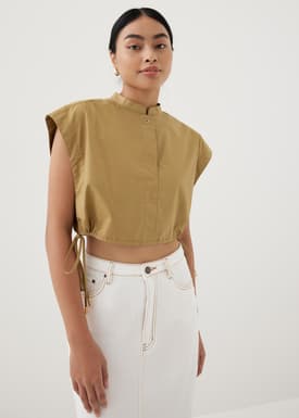 Xia Crop Mandarin Collar Top