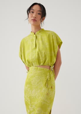 Inna Satin Mandarin Collar Blouse in Opulent Florals