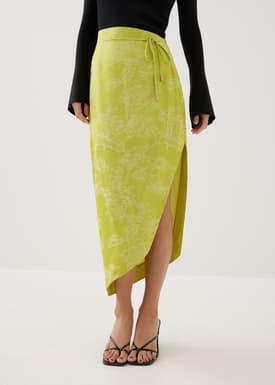 Inna Asymmetric Satin Pencil Skirt in Opulent Florals