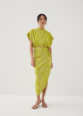 Inna Asymmetric Satin Pencil Skirt in Opulent Florals