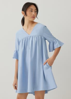 Pristine Cotton Frill Sleeve Dress