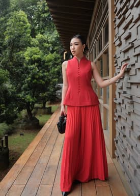 Zhen Mandarin Collar Peplum Vest Top