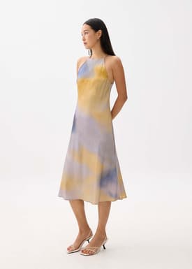 Abstract Satin Bias Cut Midi Dress