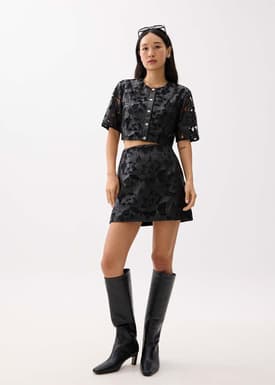 Relaxed Vegan Leather Lace Crop Top