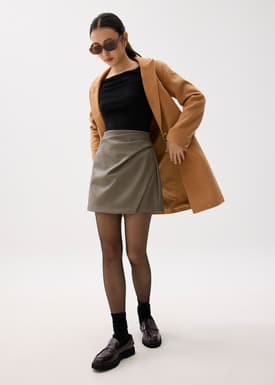 High Waist Vegan Leather A-line Mini Skirt