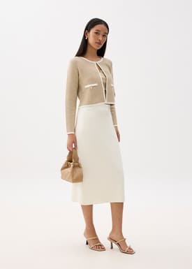 Round Neck Contrast Knit Cardigan