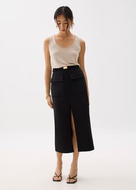 Belted Column Buckle Skirt