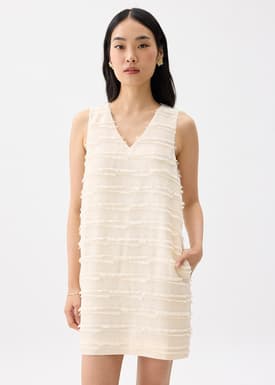 V-neck Fray Shift Mini Dress