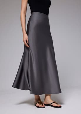 High Waist Satin Bias Cut Maxi Skirt